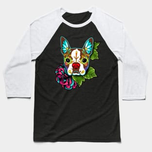 Boston Terrier in Red - Day of the Dead Sugar Skull Dog Baseball T-Shirt